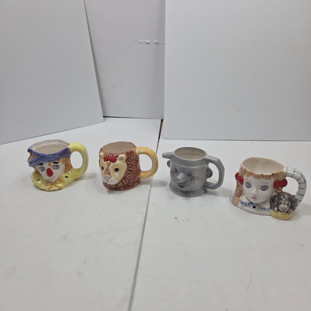 VTG Wizard Of Oz Character Mug SET 4 Dorothy With Toto Scarecrow Tin Man Lion